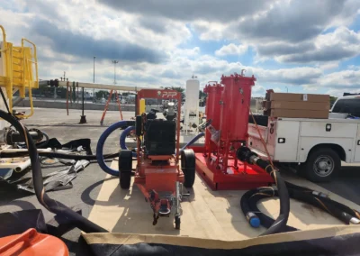 Filter Flushing Skid & Liquid Pump in use at a customer site for high-volume fluid circulation and filtration