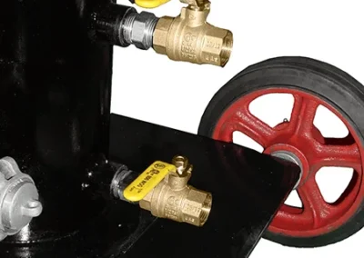 Drain valves on LCFC filter cart used for safe removal of residual fluids after filtration operations