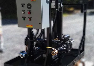 High velocity flushing skid prepared for shipment with industrial packaging and secure transport setup