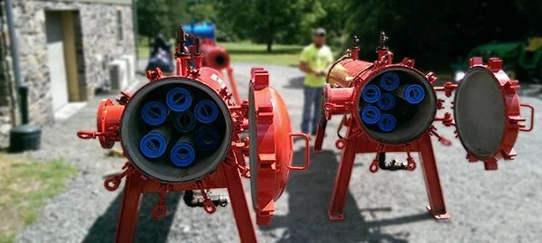 Interior of a horizontal pre-filter vessel with high flow filter elements installed for industrial fluid filtration