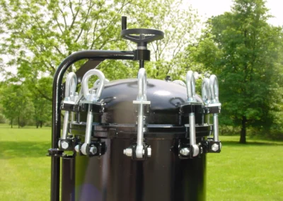 Top view of multi-round filter vessel showing ports for multiple filter elements