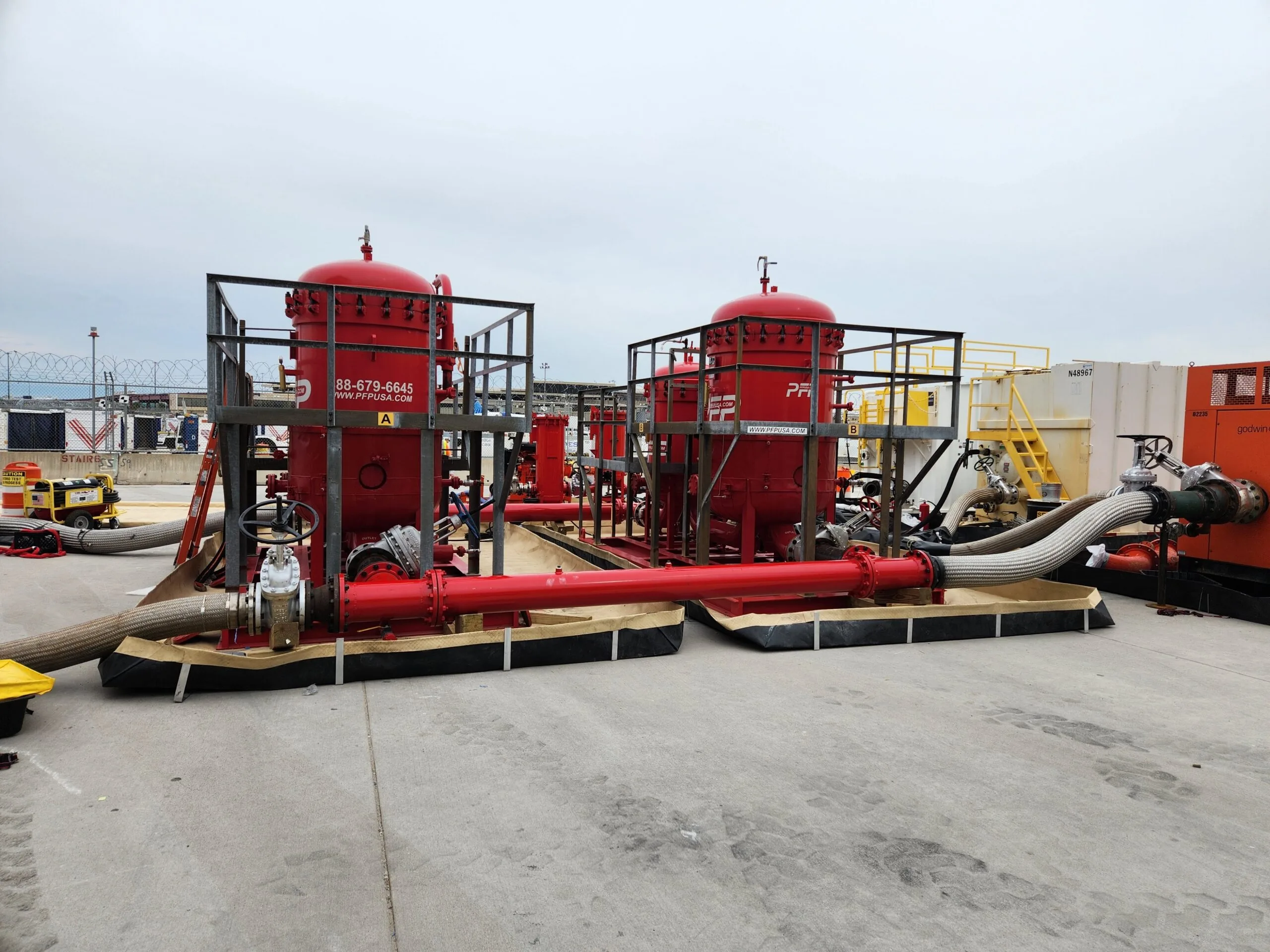 Duplexed 3,000 GPM Fuel Filter Skids at Airport for Continuous Jet Fuel Filtration & Water Separation