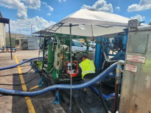 PFP Service Crew performs high velocity flushing for a major steel manufacturer.